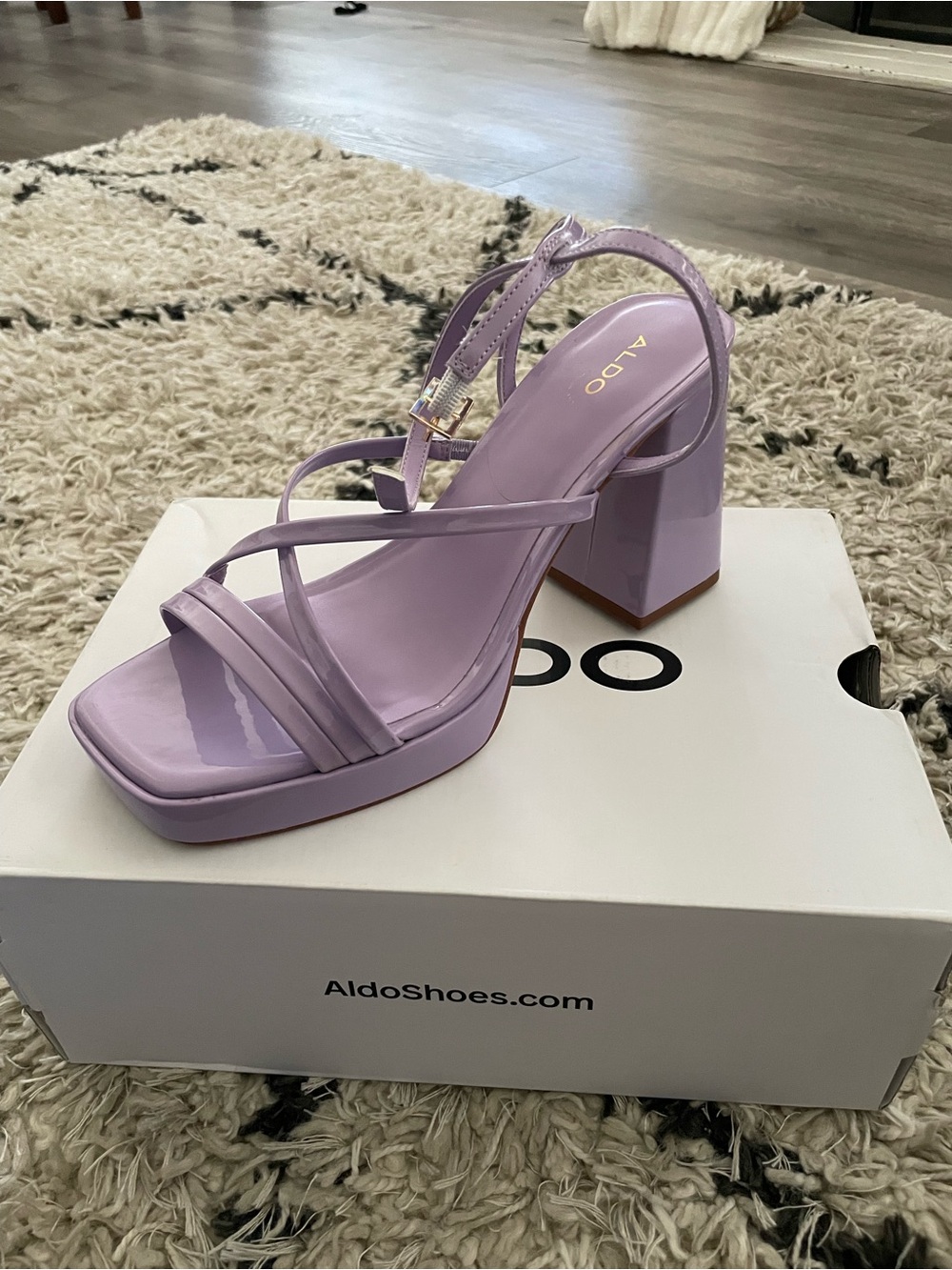 ALDO Lilac Patent Block Heel Strappy Sandals